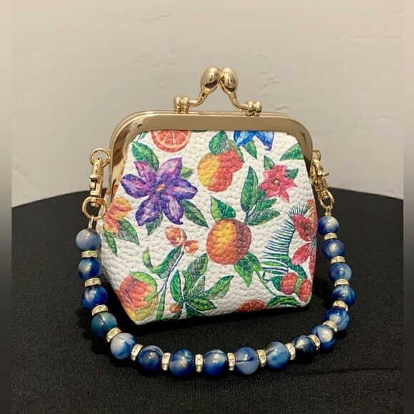 Handmade Genuine Leather Floral Embossed Wristlet/Coin Pouch/Crossbody - Picture 1 of 15